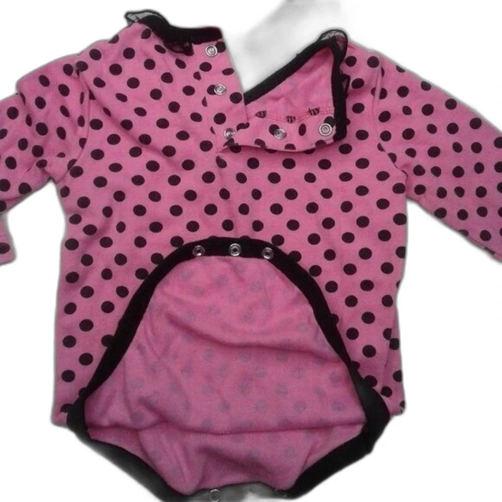 baby essentials Pink & Black 3pc Set Onesie Leggings Hat Polka Dots Ruffle 9Mo